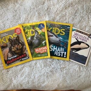 Set of 4 -- (3) National Geographic Kids Magazines Plus Marine Animals Reader